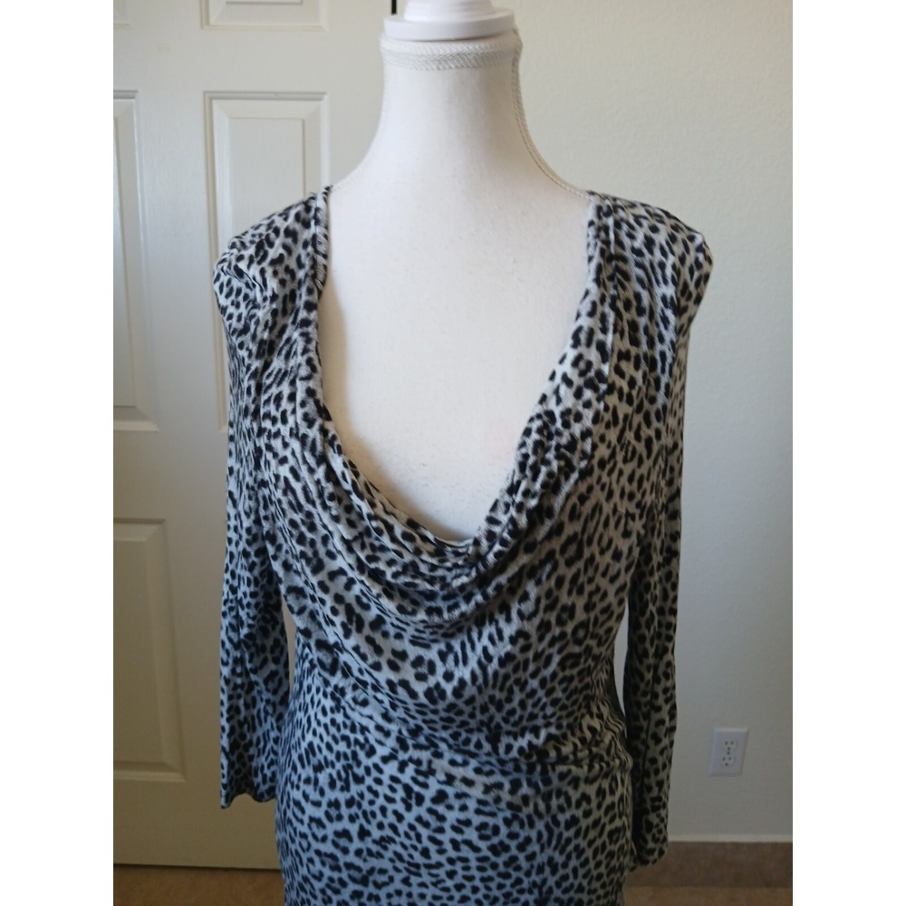 Michael Kors Womens M Leopard Cowlโ Neck Top Long Sleeve Stretch Sexy Evening - Picture 6 of 15